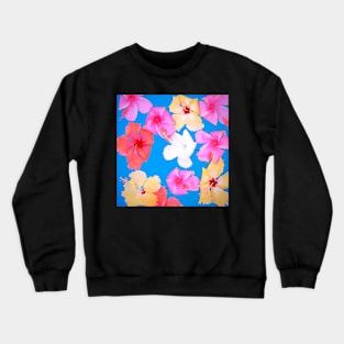 Colorful Hibiscus Floating in a Pool Crewneck Sweatshirt